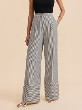 Commense High-Waist Wide-Leg Striped Pants - Black & White